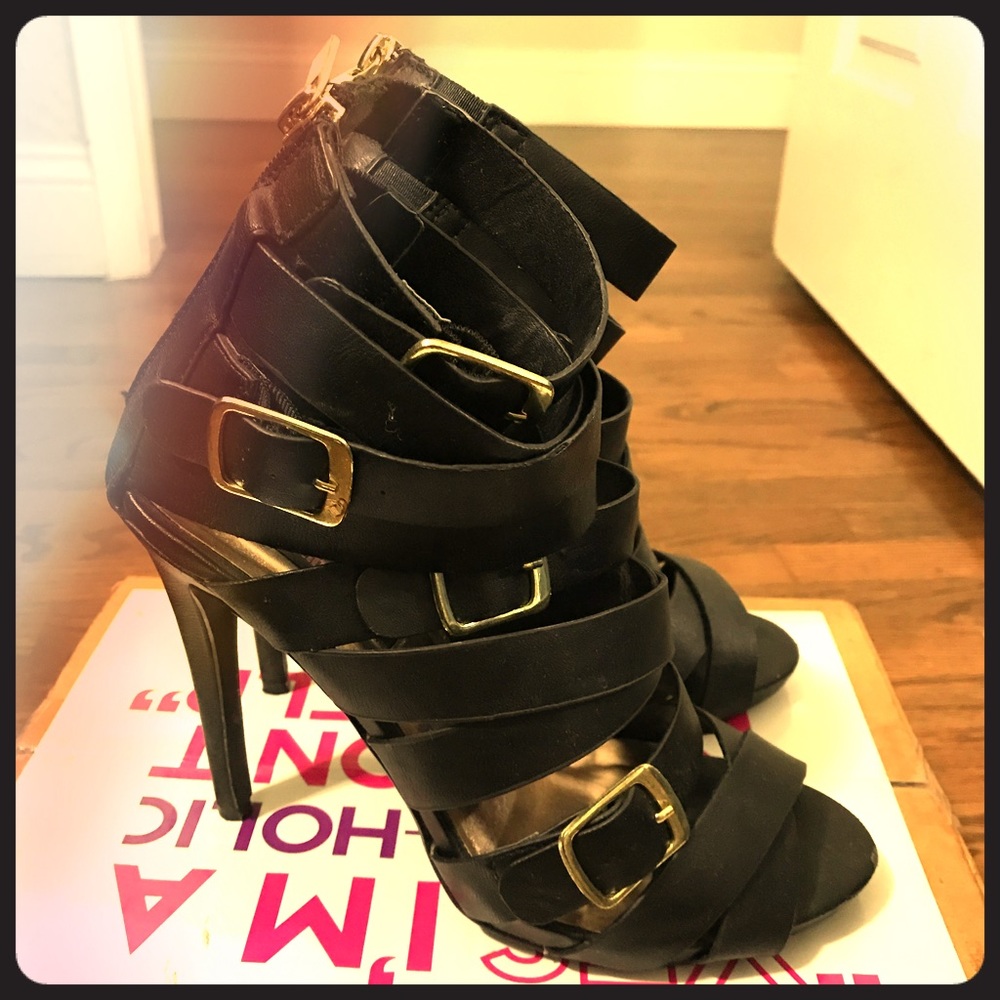 Black strappy heels